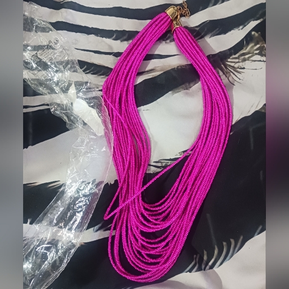 Women Magenta Purple Multilayered Fashion Long Necklace - Picture 3 of 6